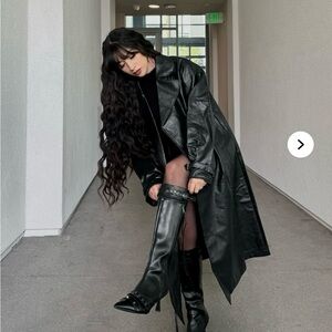 Black Faux Leather Pointy Toe Short Stiletto Boots Size 10 EUC NWOT